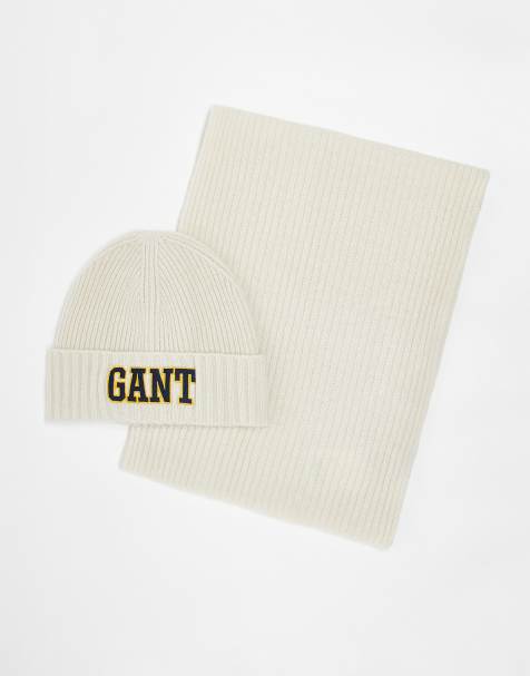 GANT – Kremowy zestaw podarunkowy z dzianiny: czapka beanie z logo 1949 i szalik - view 1
