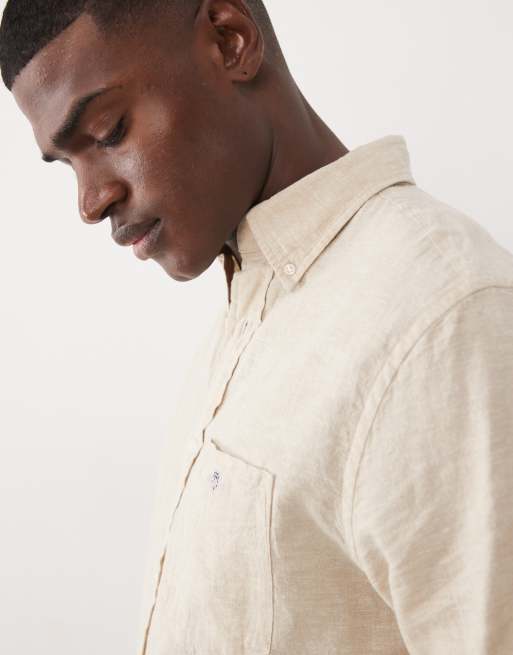 GANT – Kurzärmliges Hemd aus Leinen und Baumwolle in Beige mit Wappenlogo, 2 von 5