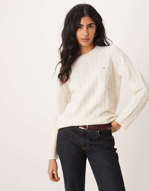 GANT lambswool cable knit jumper in cream
