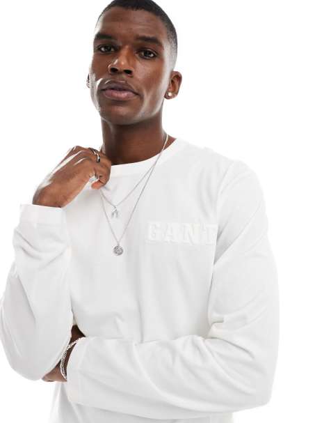 GANT – Langärmliges T-Shirt in Weiß mit geprägtem, farblich abgestimmtem Logo - view 1
