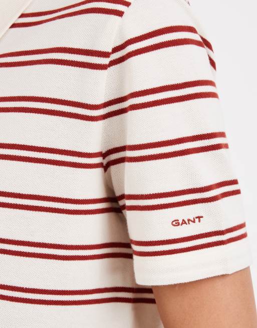 Gant langærmet stribet poloskjorte i pink og creme, 4 af 4