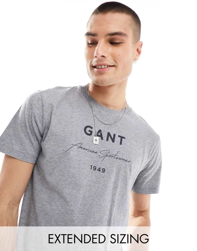 Gant - large script logo print t-shirt in grey marl