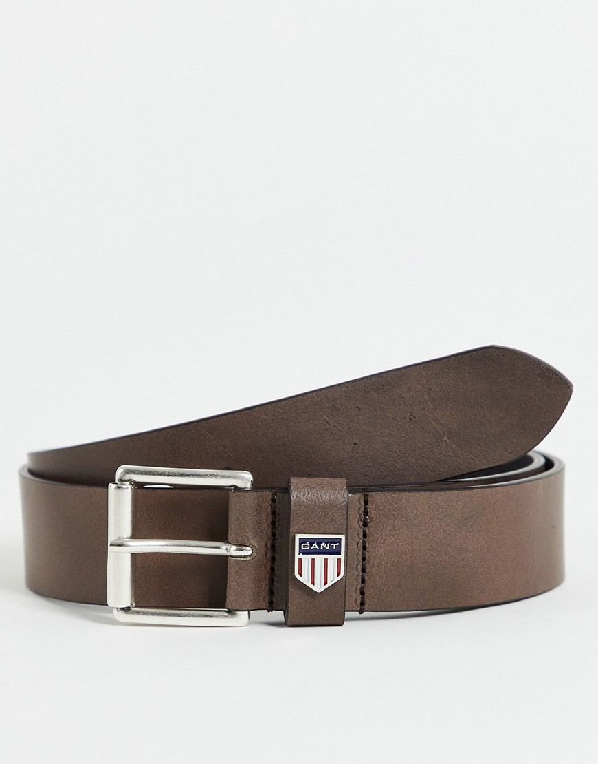 Gant leather belt in brown with shield logo