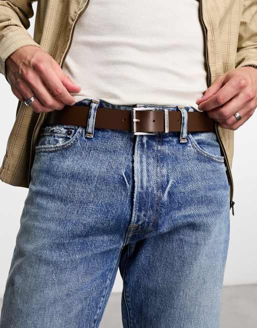 GANT leather belt with logo in brown