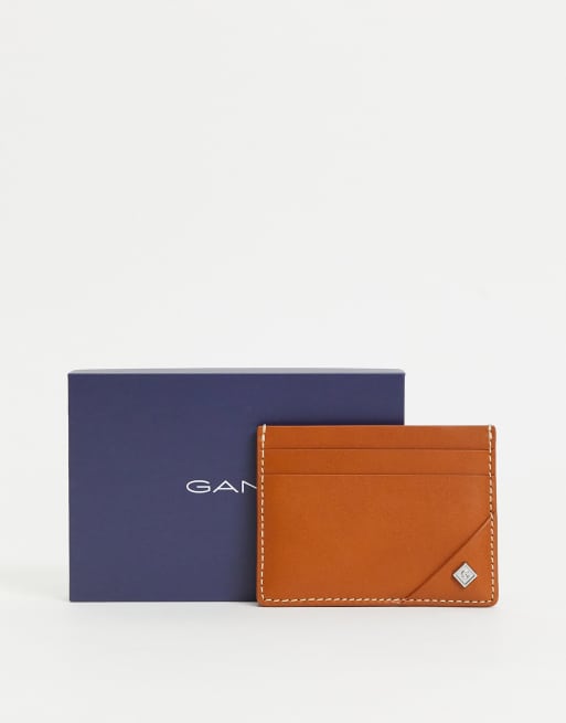 GANT leather card holder in tan with small logo