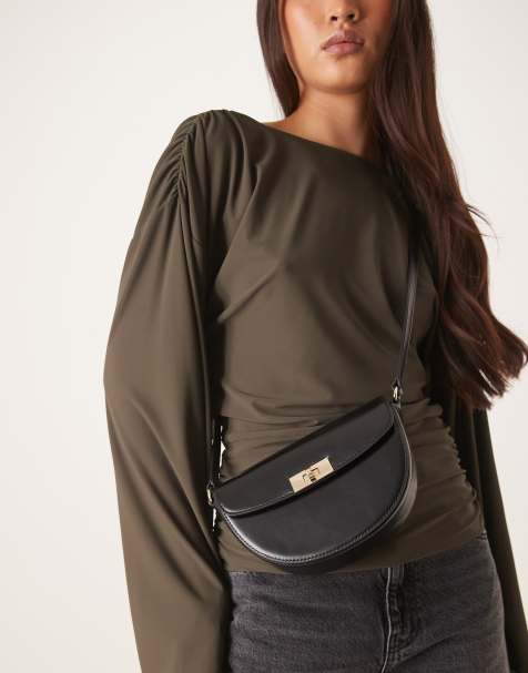 Gant leather cross body shoulder bag with gold buckle detail in black - view 1