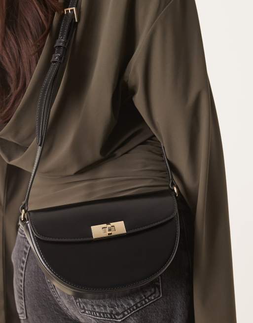 Gant leather cross body shoulder bag with gold buckle detail in black, 2 of 4