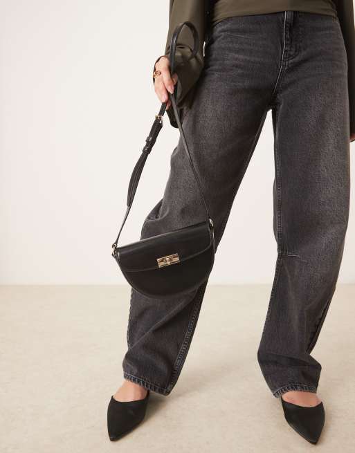 Gant leather cross body shoulder bag with gold buckle detail in black, 4 of 4
