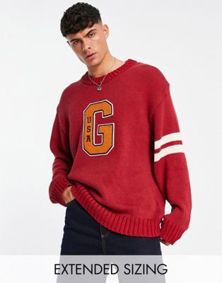 GANT letterman oversized fit knit jumper in red  - ASOS Price Checker