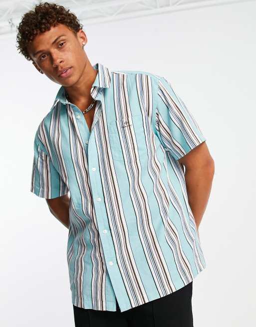 Striped Linen-cotton Blend Short Sleeve Shirt