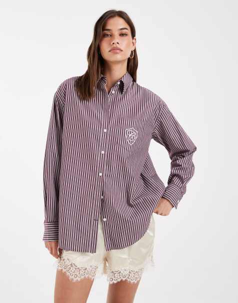 Gant locker geschnittenes Oversize-Hemd mit Logo in burgunderrotem Streifenmuster - view 1