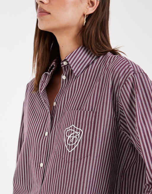 Gant locker geschnittenes Oversize-Hemd mit Logo in burgunderrotem Streifenmuster, 4 von 4