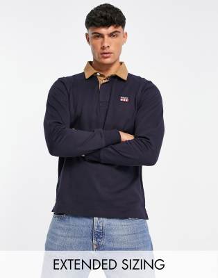 GANT logo cord collar heavy rugby polo in navy - ASOS Price Checker