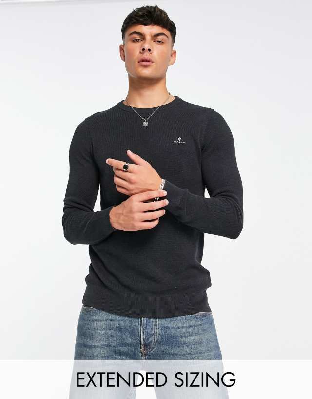 GANT logo cotton pique knit sweater in charcoal heather