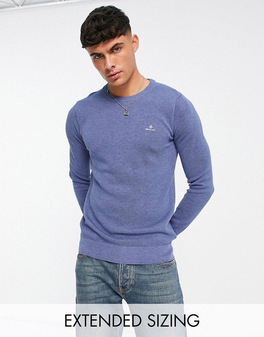 GANT logo cotton pique knit sweater in mid blue heather