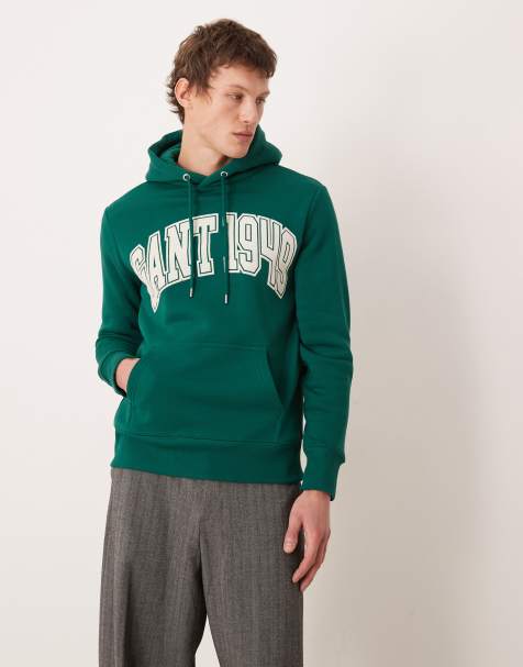 Gant logo hoodie in forest green - view 1