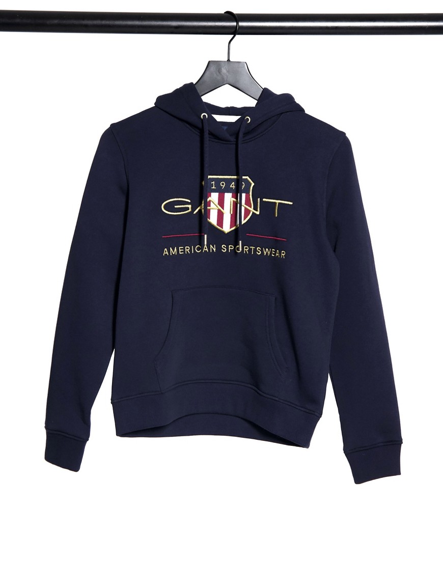 GANT logo hoodie with archive print in navy-Blue