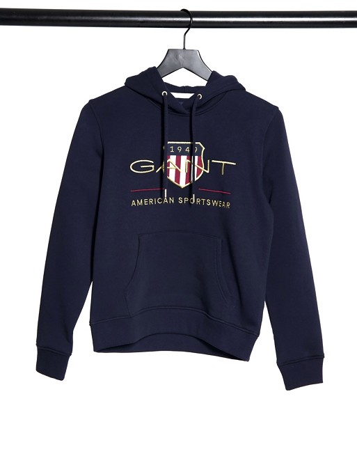 GANT logo hoodie with archive print in navy