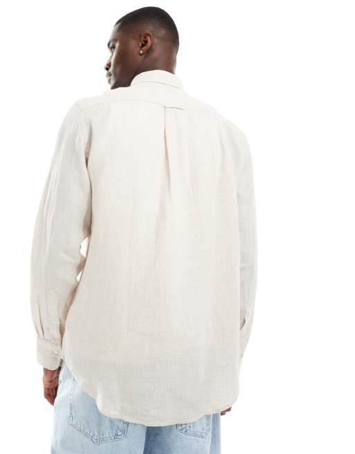 GANT logo linen houndstooth shirt in beige, 2 of 4