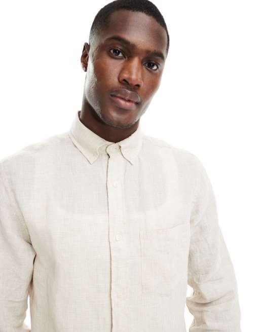 GANT logo linen houndstooth shirt in beige, 4 of 4
