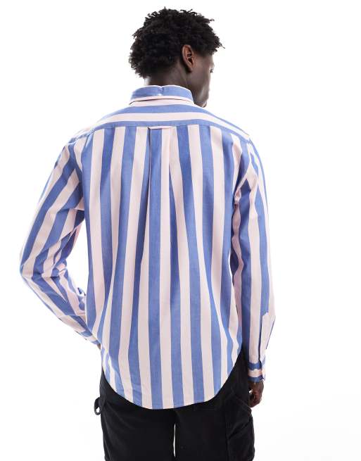 GANT logo parasol stripe poplin shirt in pink/blue, 3 of 4