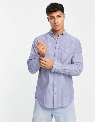 GANT logo pocket regular fit stripe poplin shirt button down in blue - ASOS Price Checker