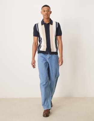 Gant Logo Short Sleeve Colorblocked Button Through Cotton Knit Polo In Navy