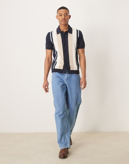 GANT logo short sleeve colorblocked button through cotton knit polo in navy, 2 of 4