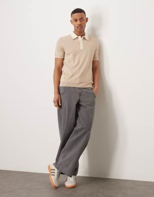 Gant Logo Short Sleeve Tipped Knit Polo In Neutral