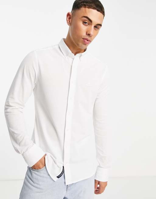GANT logo slim fit pique button-down shirt in black