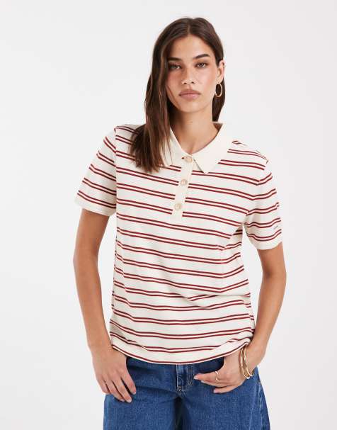 Gant long sleeved striped polo in pink and cream - view 1