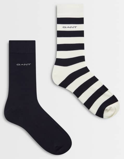 GANT - Lot de 2 paires de chaussettes - Gris uni et crème rayé - view 1