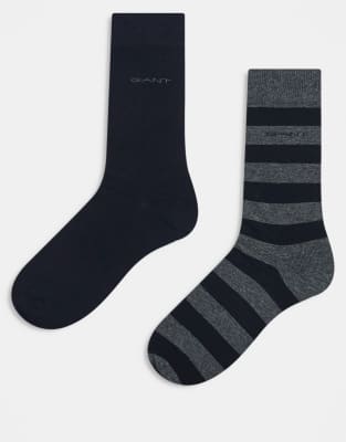 GANT - Lot de 2 paires de chaussettes - Gris uni et rayé