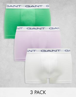 GANT 3 pack trunks in green, purple, white with logo waistband - ASOS Price Checker