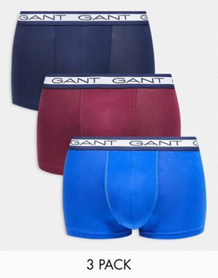 GANT 3 pack trunks with logo waistband in black burgundy blue - ASOS Price Checker