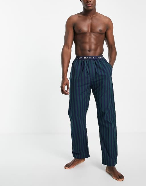 GANT – Lounge-Jogginghose in Marineblau/Grün gestreift mit kontrastierendem Logobund