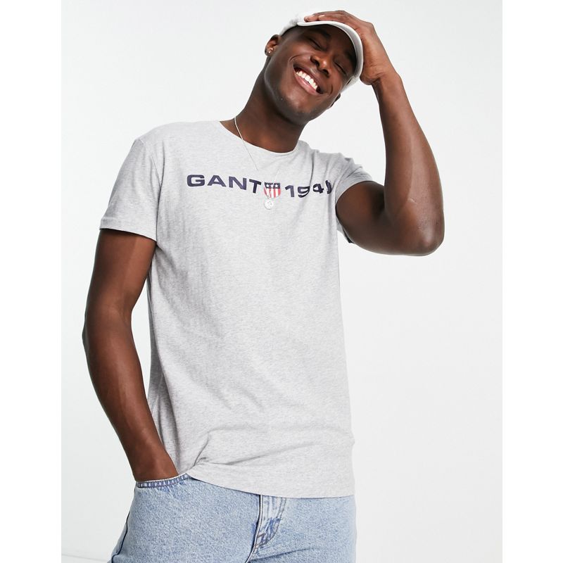 Gant – Lounge-T-Shirt mit Logo auf der Brust in Grau