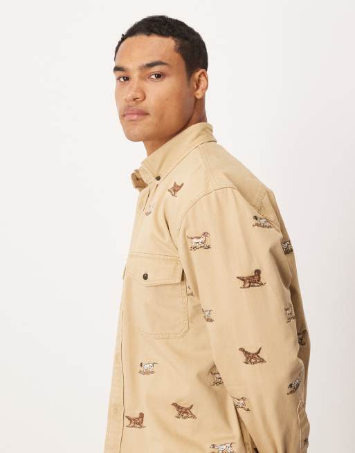 GANT – Luźna beżowa koszula z diagonalu z nadrukiem w psy, 4 z 5