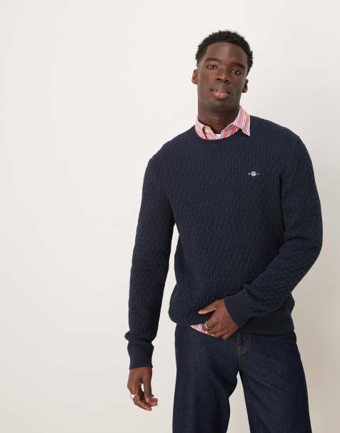 GANT - Maglione blu navy in cotone testurizzato con logo dello scudo - view 1
