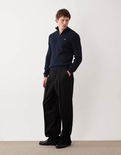 GANT - Maglione blu navy testurizzato con zip corta, 2 di 5
