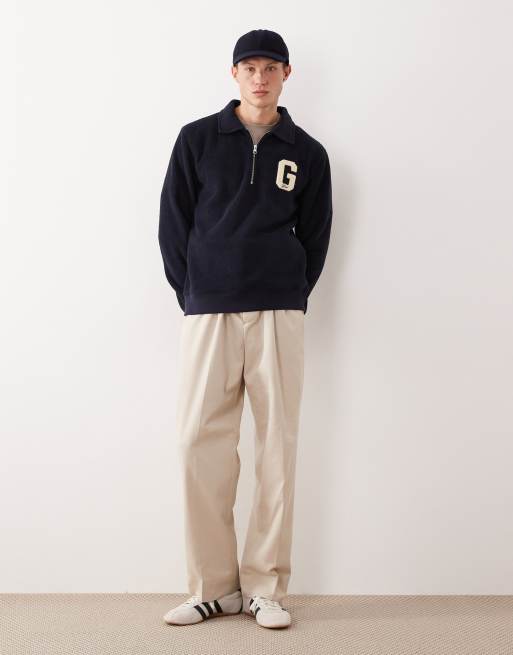 GANT - Maglione in pile con zip corta blu navy con logo della G stile college, 2 di 5