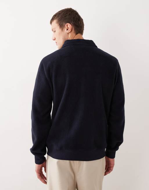 GANT - Maglione in pile con zip corta blu navy con logo della G stile college, 3 di 5