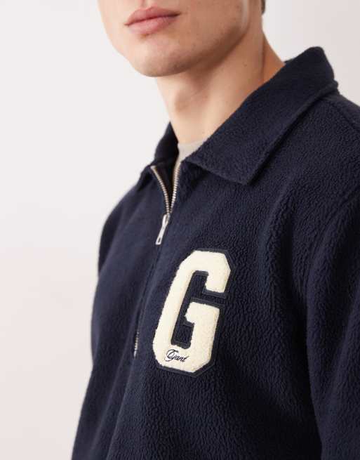 GANT - Maglione in pile con zip corta blu navy con logo della G stile college, 5 di 5