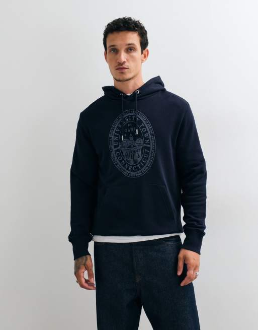 GANT – Marinblå huvtröja med logga i collegestil på bröstet, 5 av 5