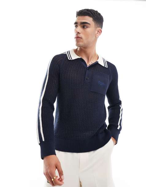 GANT – Marinblå, stickad rugbytröja i mesh och collegestil - view 1