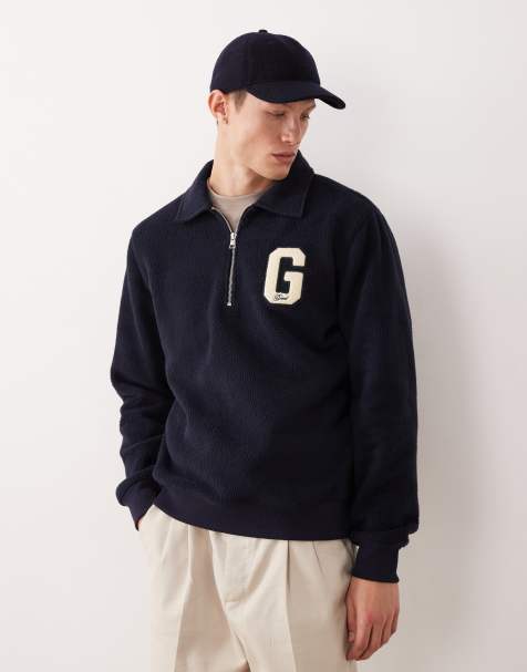 GANT – Marinblå tröja i fleece med halvlång dragkedja och G-logga i collegestil - view 1