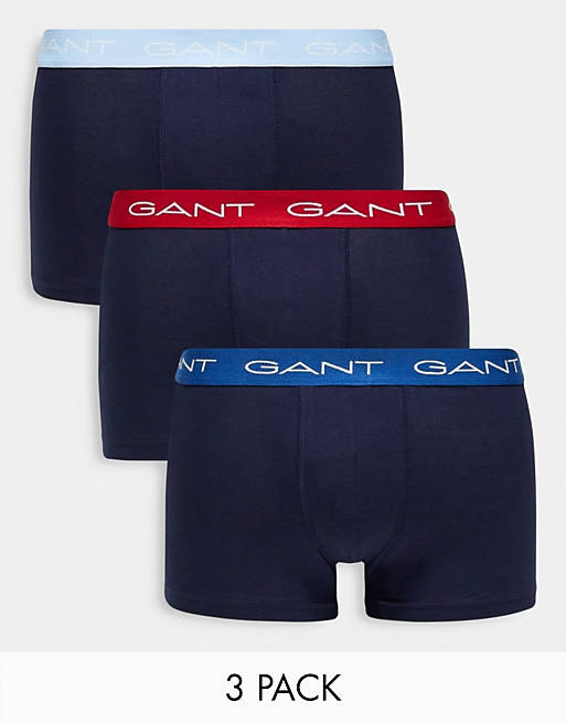 Gant – Marinblå trunks med kontrastfärgade midjeband med logga, 3-pack