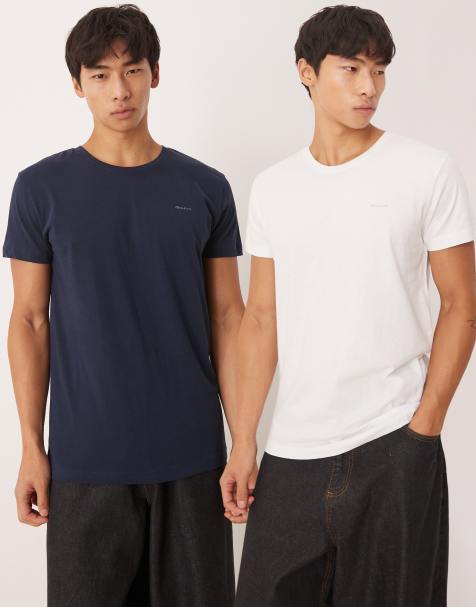 GANT – Marinblå/vit t-shirt med logga, 2-pack - view 1