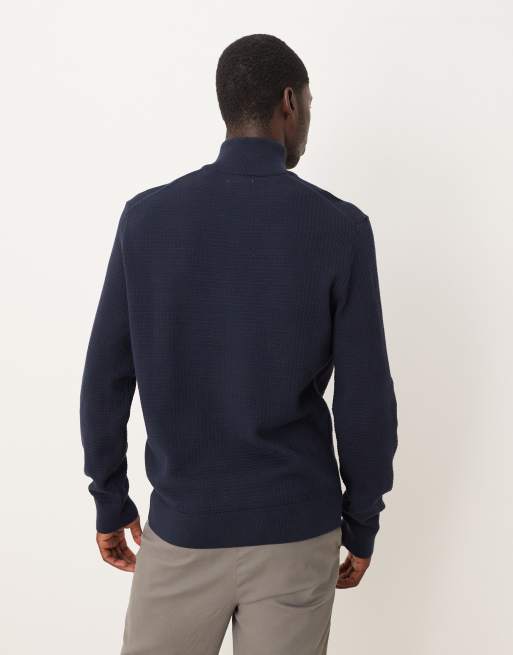 GANT - Marineblå og tekstureret sweatshirt med lynlås i halsen i bomuld, 4 af 5