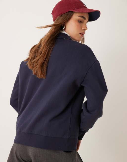 GANT - Marineblå polo-sweatshirt med logo og skotskternet krave, 3 af 4